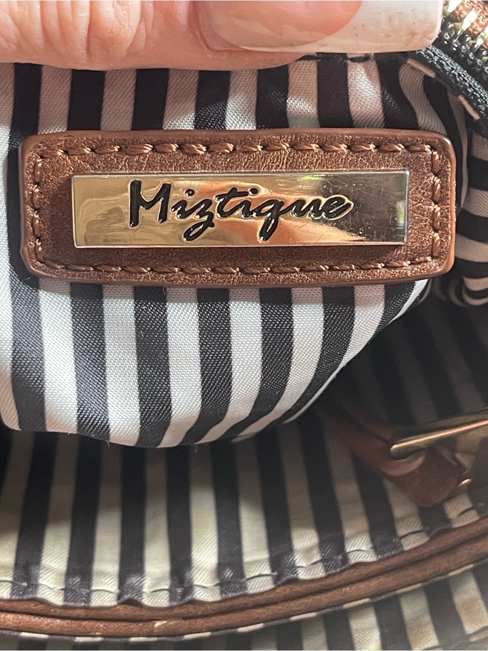 Miztrque Brown Leather Crossbody Bag Multi Zip Shoulder Purse Buckle Detail - Picture 9 of 11